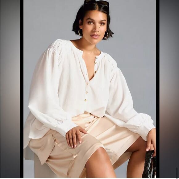 Anthropologie Pilcro top womens XS NEW white pleated shoulder popover oversized - Picture 1 of 16
